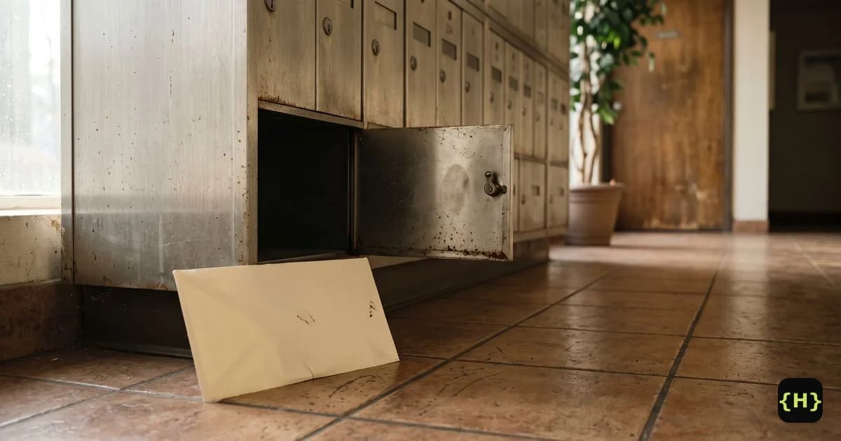 A row of metal mailboxes with one envelope left on top, for a guide to WordPress not sending emails